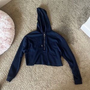 Navy blue cropped half zip hoodie